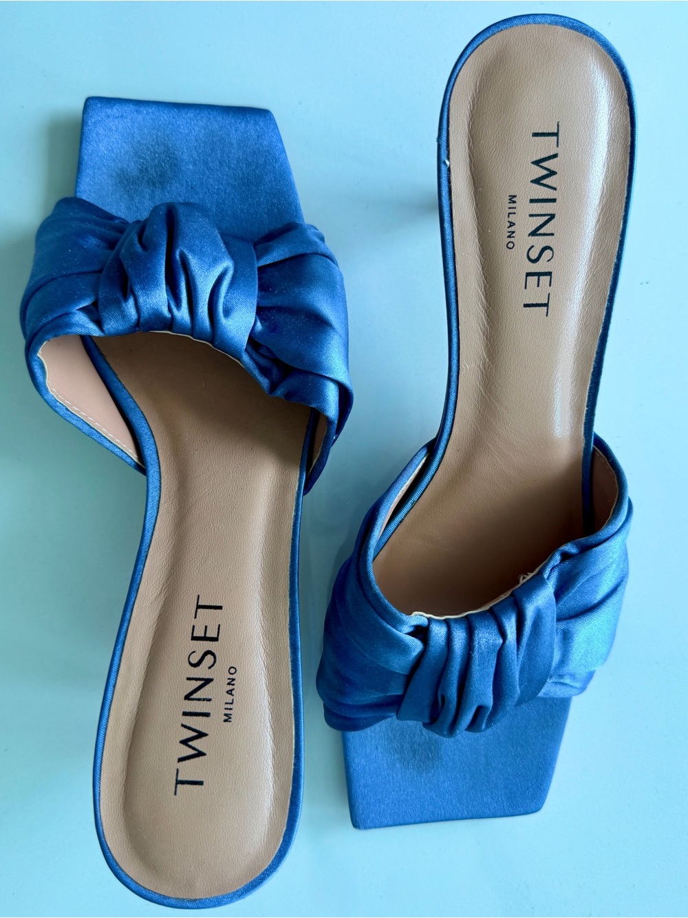 Twinset Milano Blue Satin Knot Mules – EU 38